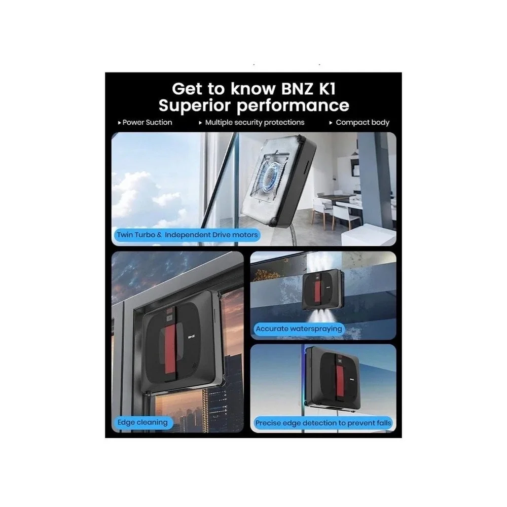 BNZ Nexus Ultra Window Cleaning Robot Dual Spray Glass Cleaner Auto Black